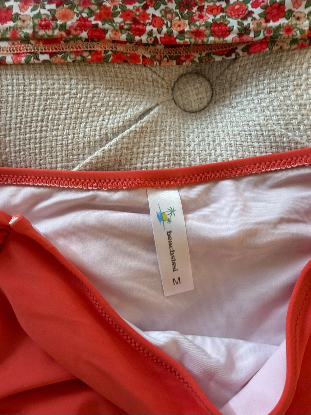 Aerie/Beachsissi Women’s Floral Crop Top & Orange High-Waist Swim Suit Medium - Picture 2 of 8